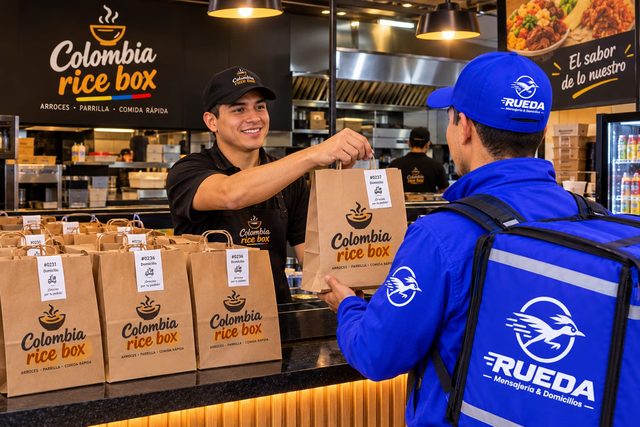 Un restaurante entrega los pedidos a un mensajero de Rueda